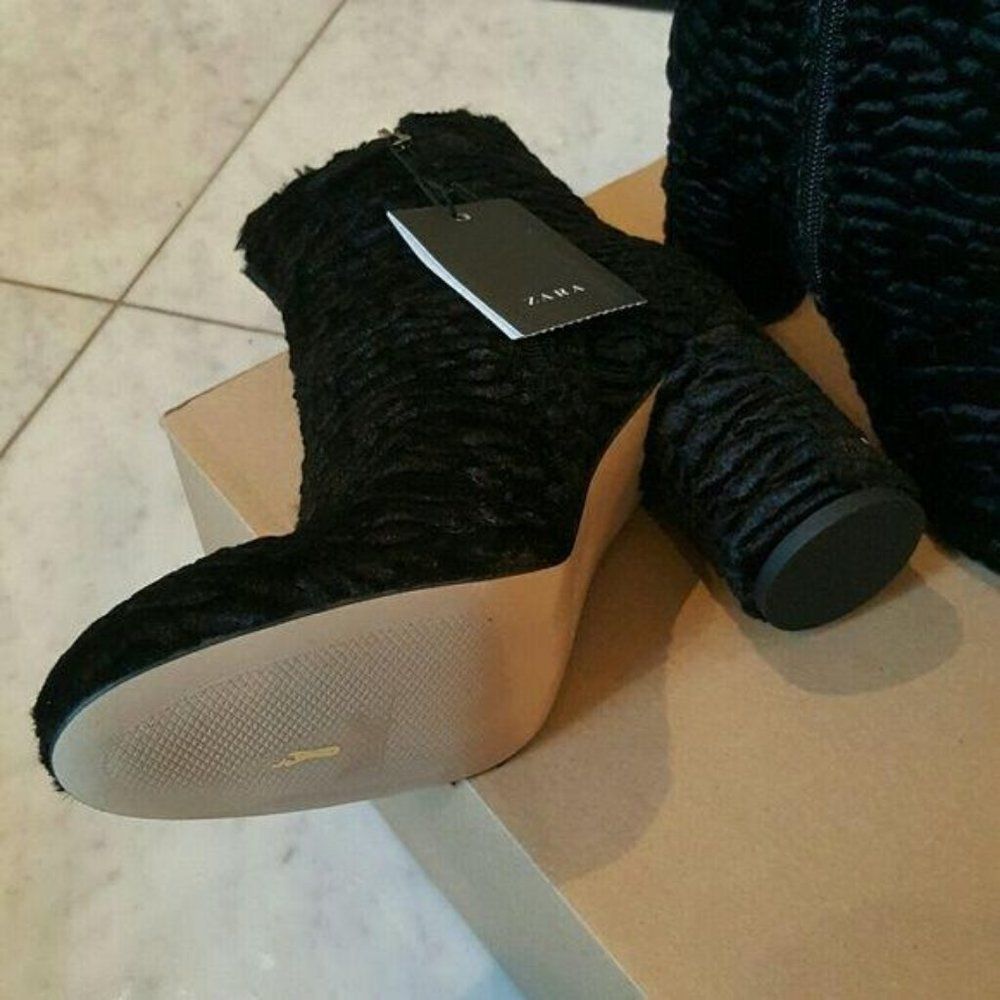 Zara Faux Fur Ankle Chunky Heeled Ankle Booties 6 6.5 - Picture 7 of 8